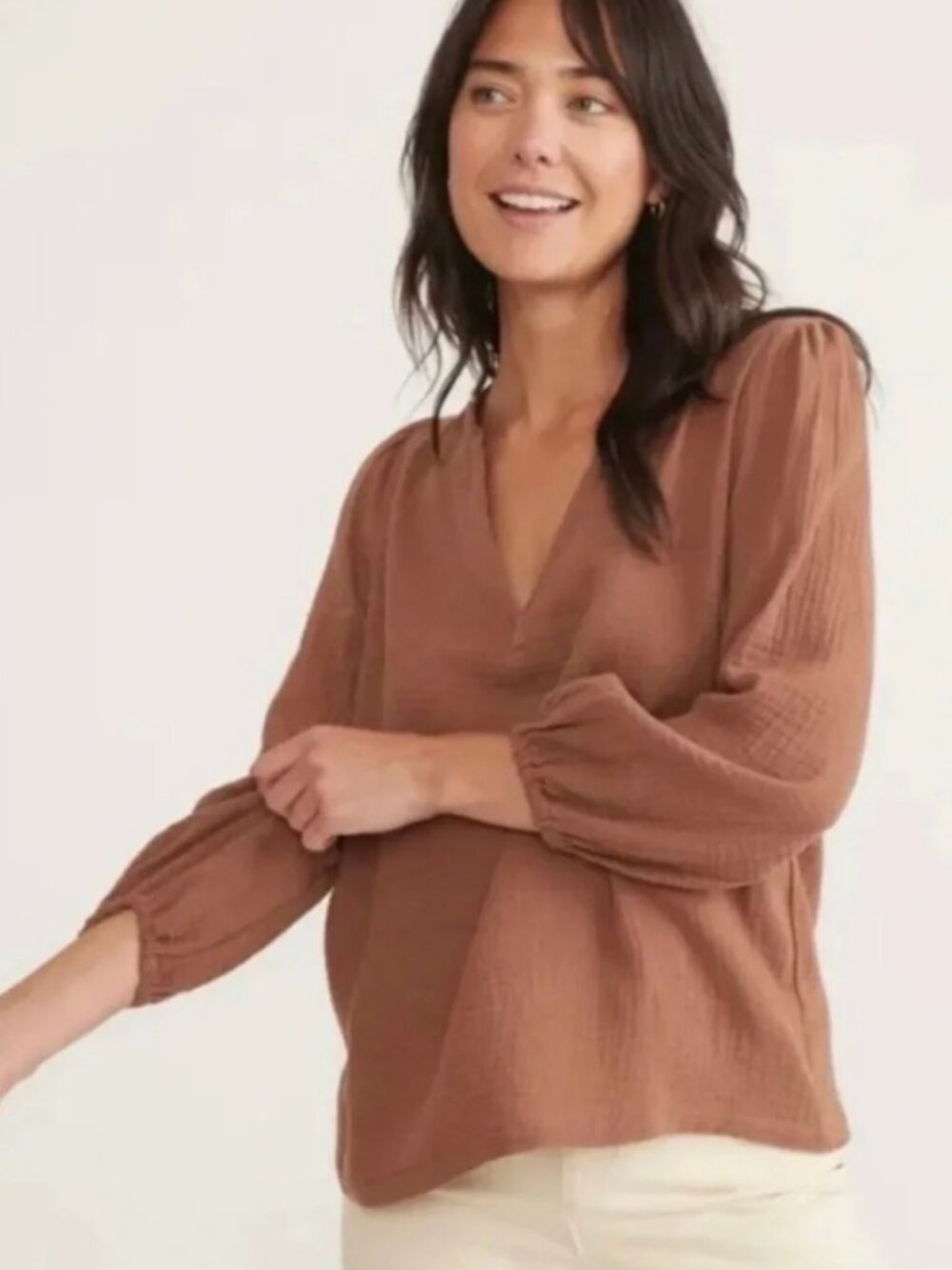 Marine Layer Jamie Cotton Gauze Banded Collar Blouse Size XS Rosewood Aztec